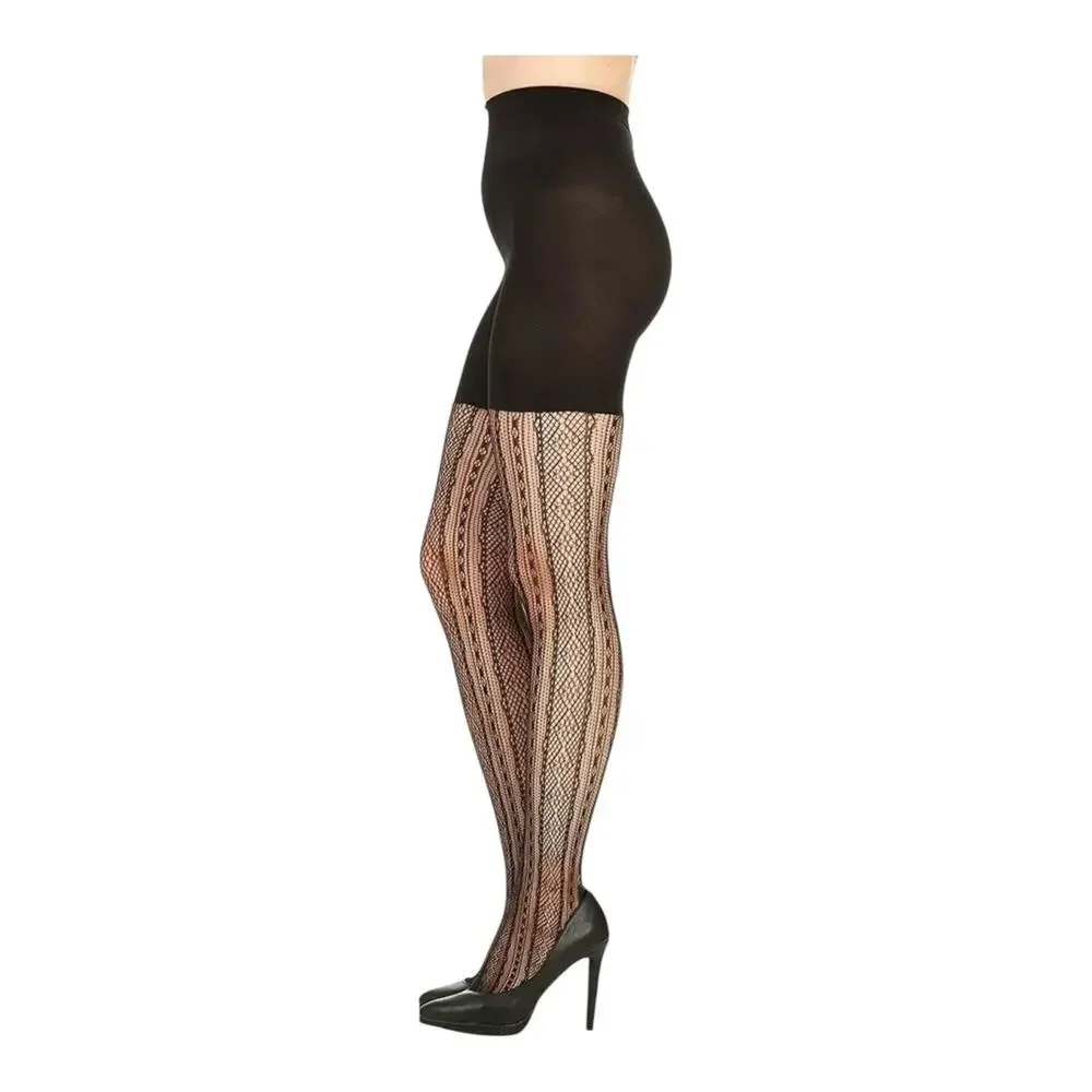 SPANX Star Power Center Stage Double Diamond Stripe Shaping Tights Black Size C